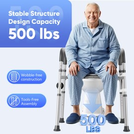 Raised Toilet Seat with Handles, Toilet Seat Riser for Seniors with Adjustable Height & Width, Cozy Padded 500lb Handicap Toilet Seat for Elderly, Surgery, Pregnant, Fit Any Toilet, Assist Getting Up