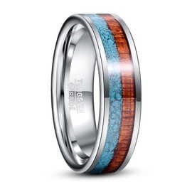 VAKKI 6mm Turquoise Ring for Men Women Tungsten Wedding Band Ring with Hawaiian Koa Wood Inlay Size V 1/2
