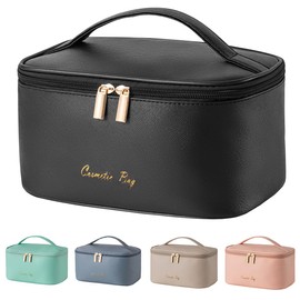 KITENROM Preppy Makeup Bag Small Cosmetic Bags for Women Little Pouch Toiletry Organizer Cute(Dark Black)