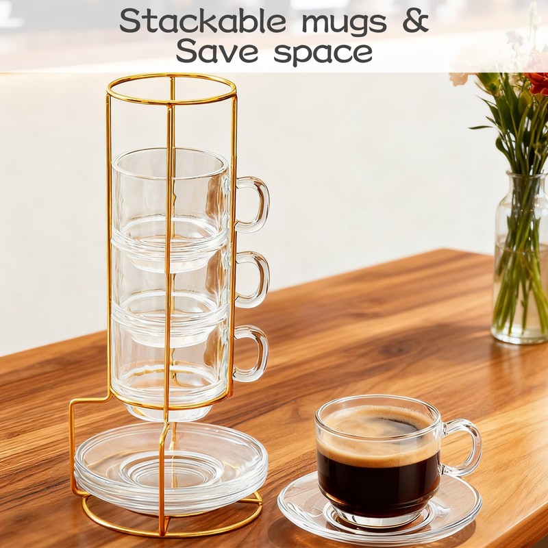 SJORHNUS 5.4 oz Espresso Cups Set of 4,Clear Glass Coffee