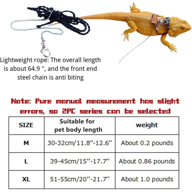 KUNBIUH Bearded Dragon Harness and Leash Adjustable(M,L,XL) - Soft Leather