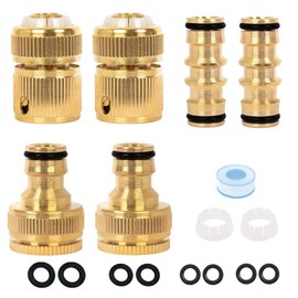 Raheem Garden Hose Connector Pipe Fittings Kit with 2 Double Male Connector, 2 Hose End Connector, 2 Hose Tap Connector 1/2'' & 3/4'' 2-in-1 Faucet Adapter for Join Garden Hose Pipe Tube