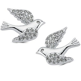 Vinani 2OSK Bird Stud Earrings with White Zirconia Elegant Shiny Sterling Silver 925 Dove Bird Earrings, Sterling Silver, Cubic Zirconia
