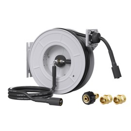 Giraffe Tools Pressure Washer Hose Reel 65ft, Heavy Duty Steel Power Washer Reel, Retractable Pressure Washer Reel, Wall Mounted, Replaceable Hose, 3200 PSI