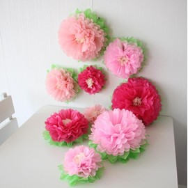 Mybbshower Pink Paper Flower Wedding Centerpiece Birthday Party Backdrop Nursery Wall Home Decoration Pack of 9