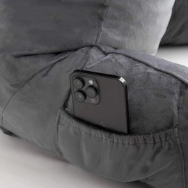 MENHIRY Grey Reading Pillow Back Rest Pillow with Arms, Pockets and Washable Cover,Reading Or Rest Pillows Grey Back Pillow for Bed Adult Large