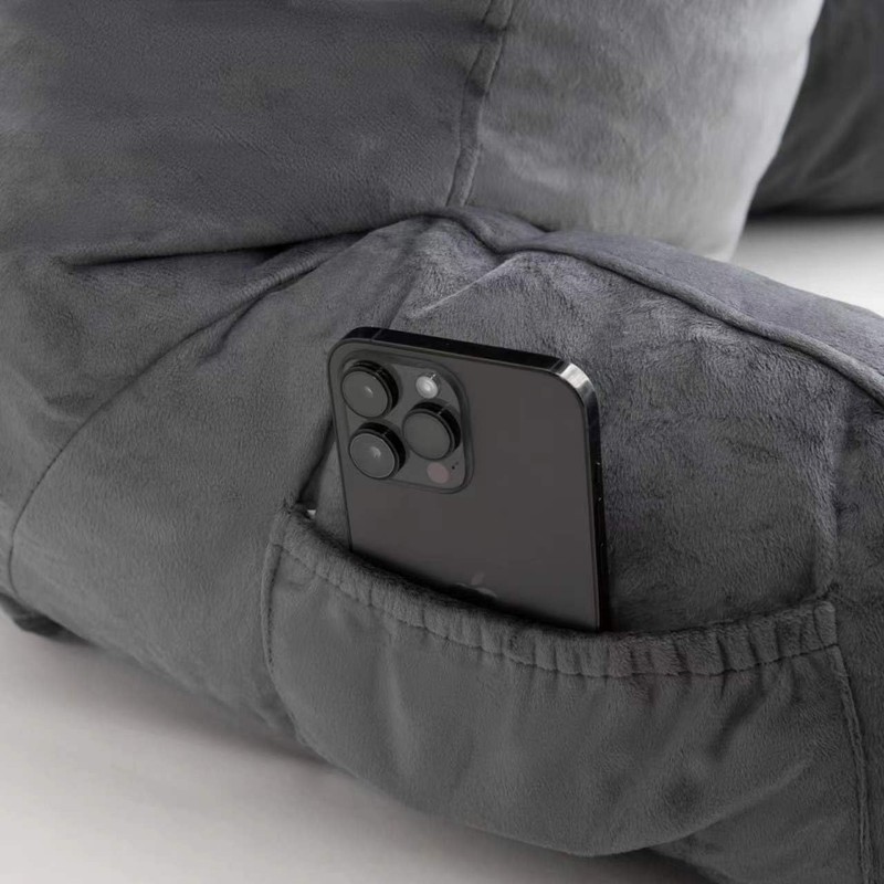 MENHIRY Grey Reading Pillow Back Rest Pillow with Arms, Pockets