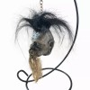 Shrunken Head with Hair Metal Stand Oddity Magic Ritual Voodoo