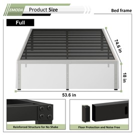 EMODA 18 Inch Full Size Bed Frame with White Skirt Cover, Heavy Duty Metal Platform No Box Spring Needed, Easy Assembly Noise Free