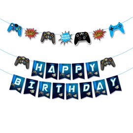 Gleemix Gamer Decoration Garland for Birthday, Happy Birthday Banner Decoration, Happy Birthday Garland Blue, Gaming Decoration Banner for Boys Birthday, Video Game Theme Party