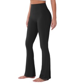 YEOREO Mini Flared Leggings for Women 30" Bessli High Waist No Front Seam Flare Yoga Pants Hidden Scrunch Workout Leggings Black L