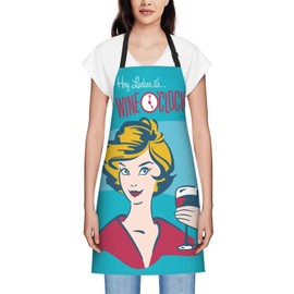 Smooffly Wine Oclock Apron Cooking Apron Cooking and Baking Apron for Men and Women, Kitchen Aprons, Butcher Apron, BBQ and Catering Bib, Wine Oclock, 27 x 31 Inches, Wine Oclock