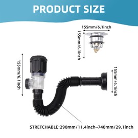 Drain Pipe Kit for Sink Drain Sink Plug Stopper Siphon with Drain Fitting Odour-Proof Siphon Sink Siphon Sink Set 28-1000 mm Can Be Extended (Black)