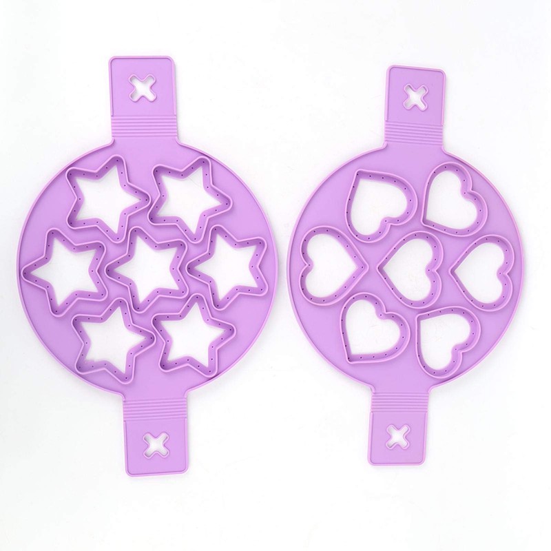 2Pcs Pancake Maker Mold, 7 Cavity Star/Heart Shape Non-Stick Egg