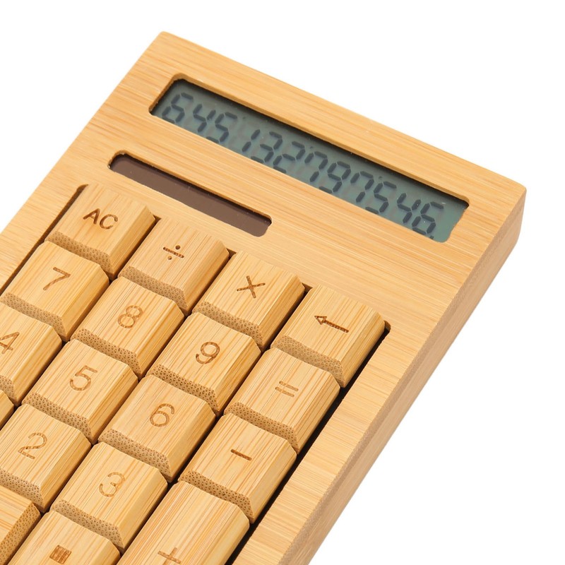 Wooden Calculator Solar Battery Powered 18 Keys Large LCD Display