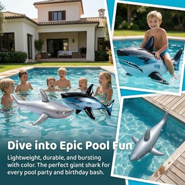 Inflatable Shark Pool Toys, 3pcs Swimming Animal Pool Inflatables, Black and Silver Shark Inflatable for Pool Parties,PVC Aquatic Themed Decor Photo Props for Luau, Beach, Water Park, Birthday