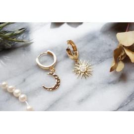 CELESTIAL Sun and Moon Mismatched Thick Gold Huggie Hoop Earrings in Gold/Silver (gold-plated-base)