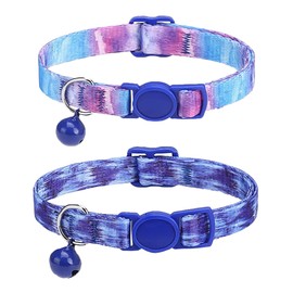 SOLMOONY Cute Cat Collar for Girl Boy,Colorful Breakaway Cat Collars with Bell 2 Pack，Adjustable Printed Nylon with Safety Buckles Kitten Collar (Starry Sky)