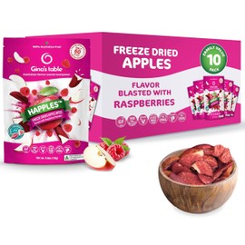 Happles Freeze Dried Apples with Raspberry Fruit Powder – 100% Natural, No Added Sugar, Healthy Low Calorie Apple Crisps Snack for Adults & Kids, Gluten Free, No Artificial Flavours (10 Pack)