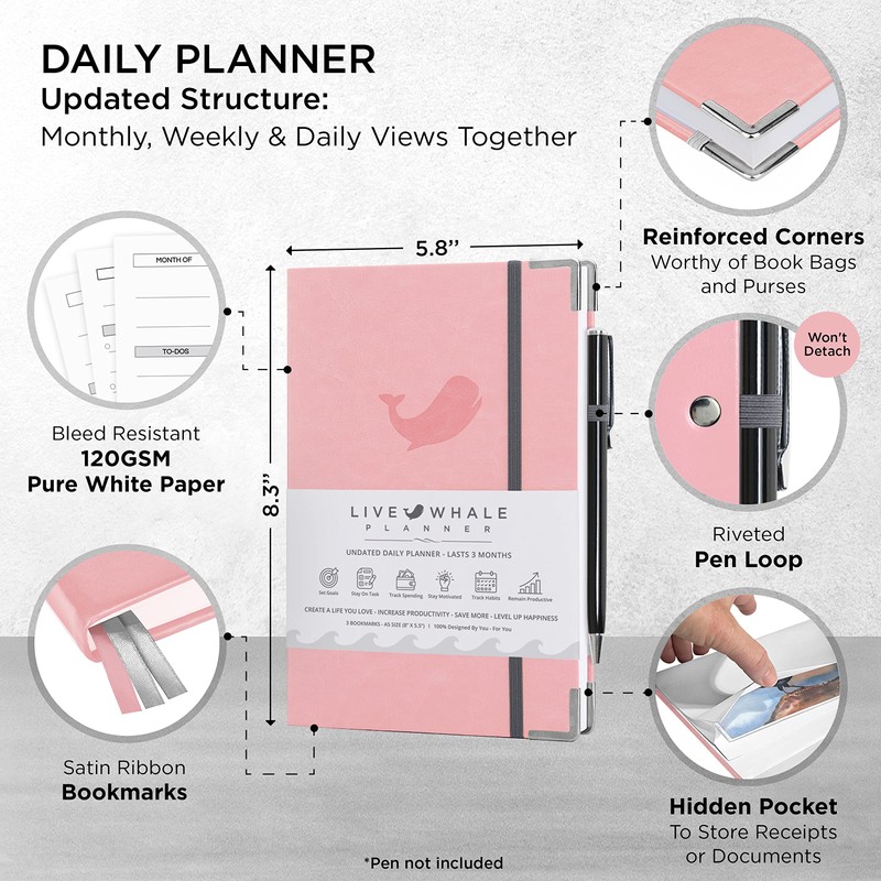 Live Whale Daily Planner - 90 Day Organizer Mindfulness Journal