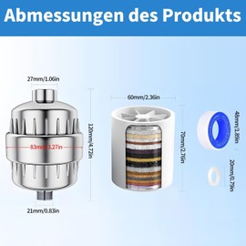 Aiyraa Shower Filter for Hard Water, 32-Stage Shower Filter Against Limescale and Chlorine, Limescale Filter Shower with Replaceable Multistage Filter Cartridge, Water Filter Shower for Improved Skin