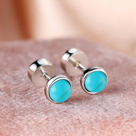 Angol 3Pairs Hypoallergenic Screw Back Stud Earrings for Women 925 Sterling Silver Earrings Opal Turquoise Moonstone Stud Set for Sensitive Ears Gifts for Her (Round Screw Back)