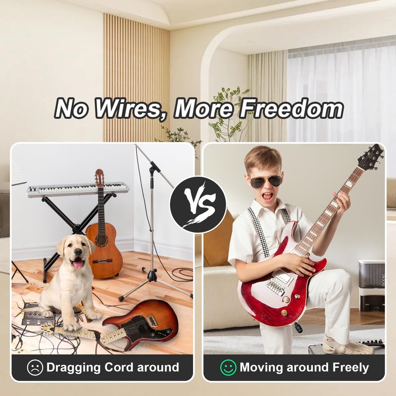 Wireless Guitar Transmitter Receiver 2.4GHz with 2 Modes, Upgrade Thumb-Size,