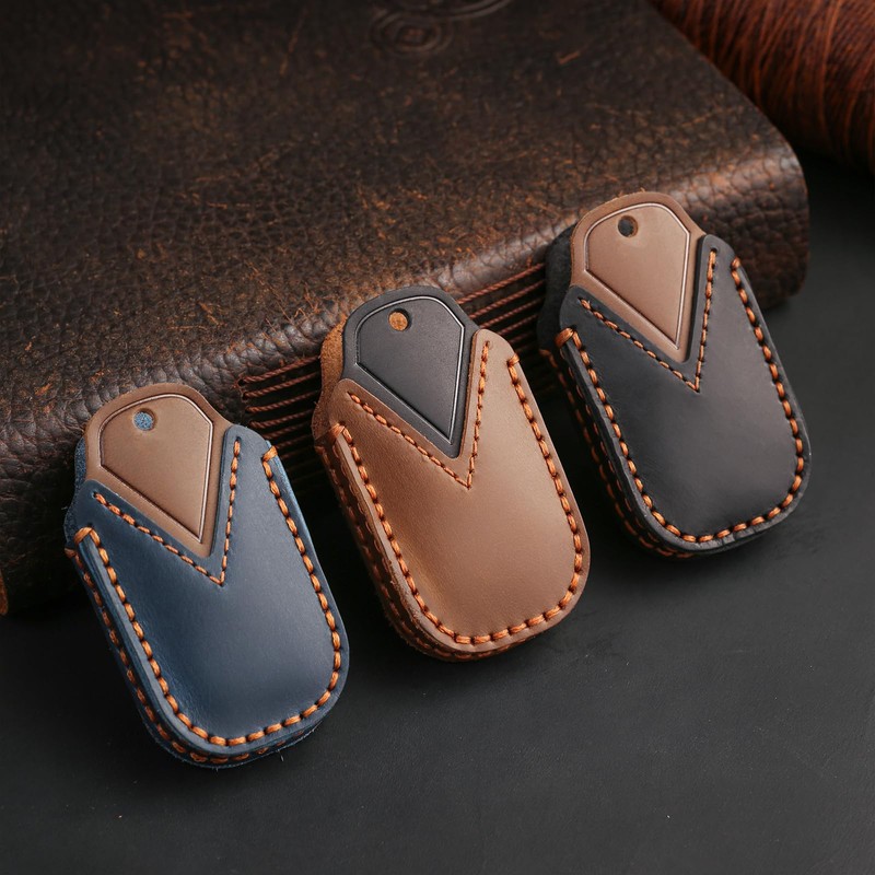 OLLEN Genuine Leather Key Fob Cover, Fit for Honda Civic