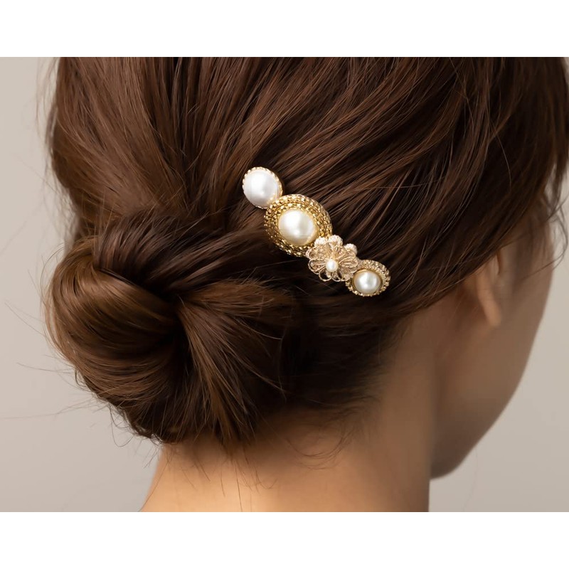 JewelVOX Hair Accessories, Flower & Pearl, Gold Frame, Hair Comb,