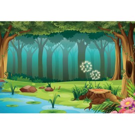 Leyiyi 10x8ft Enchanted Forest Photography Background Fairy Tale World Woodland Spring Floal Flowers River Cartoon Banner Backdrop Kids Birthday 1st B Day Baby Shower Photo Portrait Vinyl Studio Prop