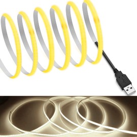 RYE COB Tape Light LED Strip Light Flexible High Density Width 5mm Hidden LED Tape Light 4.5m 320LEDs/M Daylight 4000K DC5V 180° Luminescent CRI>=90 Degree Double-Sided Tape Transformable Cuttable