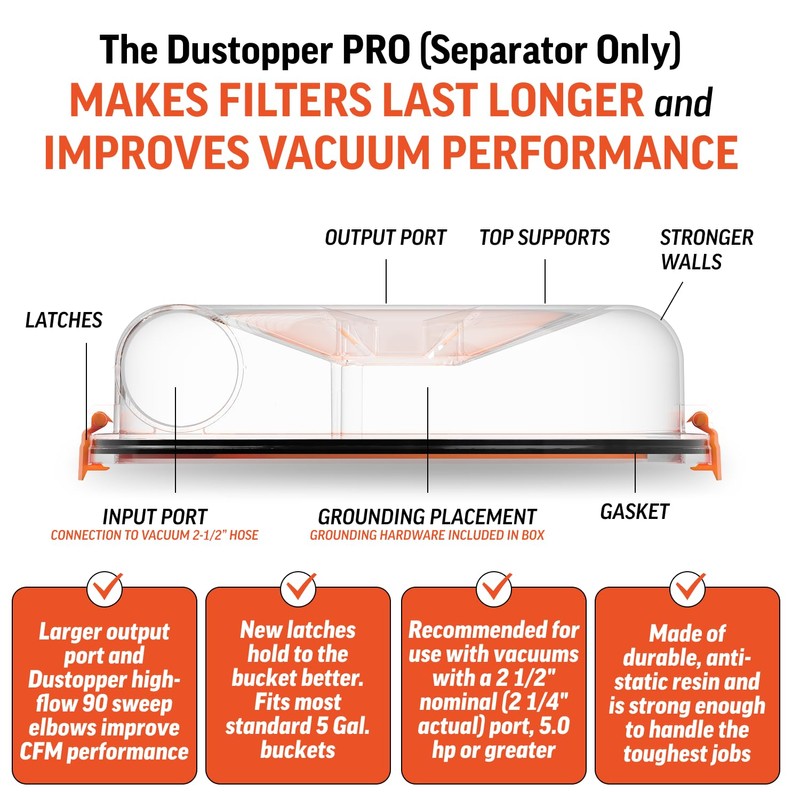 Dustopper PRO Low-Profile Dust Separator – Dust Collection Separator, Up