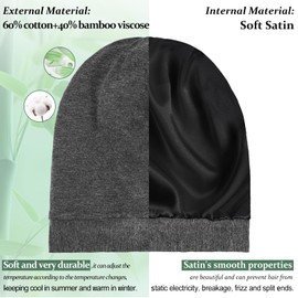 FADACHY Bonnet for Sleeping Men, Slouchy Beanie Hat, Soft Satin Hair Bonnet Wrap with High Elasticity Turban for Hair Care, Chemo Headwear Unisex Grey