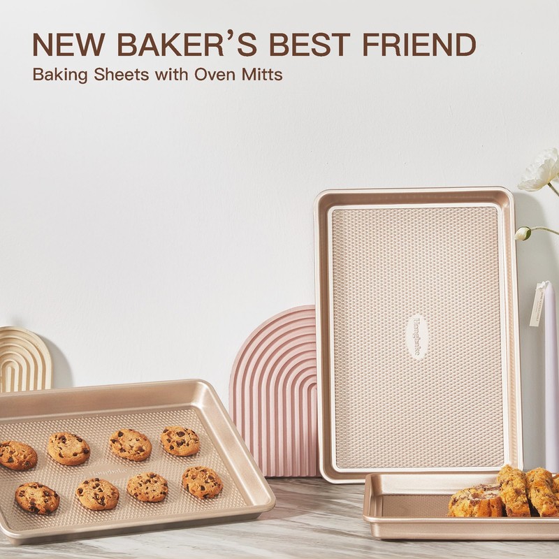 HONGBAKE Baking Sheet Pan Set of 3, Cookie Sheets for