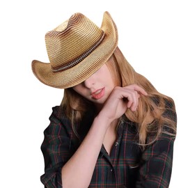 JIAHG Unisex Cowboy Hat Straw Hat Men's Western Hat Summer Hat Sun Hat Straw Panama Hat Pirate Hat Women's Beach Hat Fishing Hat Beach Hat, Model 2