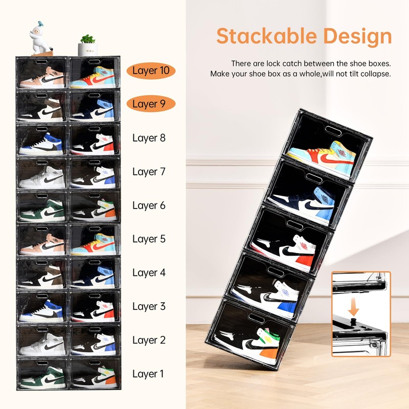 Amllas New 8 Pack Shoe Boxes Stackable, Large Shoe Storage