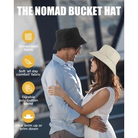 Unisex Bucket Hat for Women Men Cotton Summer Sun Beach Hat, Denim Packable Fisherman Cap for Casual, Trips, Sports, Beige, S/M