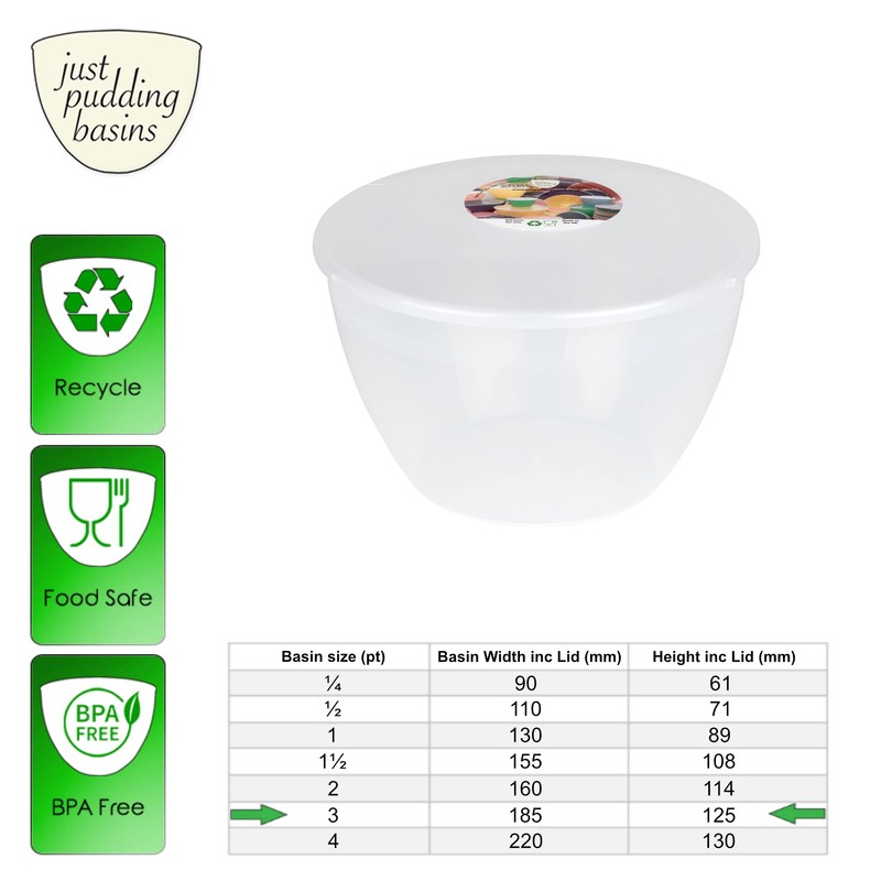 3 Pint Pudding Basin and Lid Pack of 2 Plastic