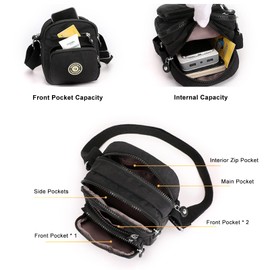 Milky Way Women Shoulder Bag with Multiple Pockets Nylon Messenger Bag Handbag for Women Girls Shopping Hiking Daily Use Black One Size, black