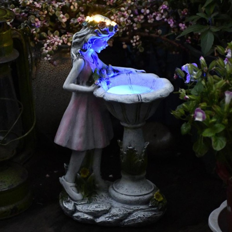 LED Solar Light Girl Resin Figure Carving Fairy Statue Lights