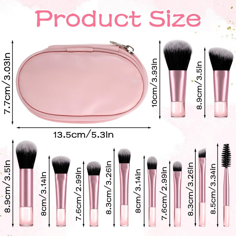 RAHHLIZS 10 Pcs Mini Travel Makeup Brushes with Pouch, Pink
