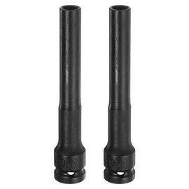 HARFINGTON 2pcs Deep Thin Wall Impact Socket 10mm Metric 6 Point Socket 1/2" Square Drive 5" Extra Long Phosphated CR-V Steel Industrial Grade Spindle Axle Nut Socket, Black