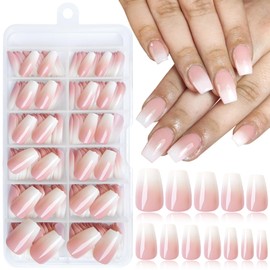LoveOurHome 240pc Coffin Press on Nails Medium Fake Nails with Glue & Tabs, Ombre Nails Press on Nails Coffin Glue on Nails Gel Fake Nails Ombre Acrylic Nail Tips Artificial Fingernails Stick Nail