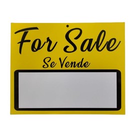 For Sale Signs, set of 2, lg size 9.5"X 12", eye catching text, thicker weather resistant plastic, matte finish, yard sales, car, truck, swap meet, furniture, business, plus "Se Vende"