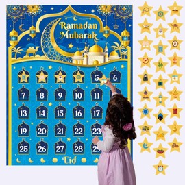 Ramadan Advent Calendar Eid Calendar Countdown Blue, Ramadan Decorations 2024 Ramadan Calendar for Kids, Ramadan Countdown Calendar for Ramadan Games, with 30 Stars Stickers