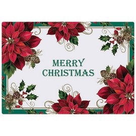 Merry Christmas Poinsettia Paper Placemats 9.75 x 14 (100), red,green