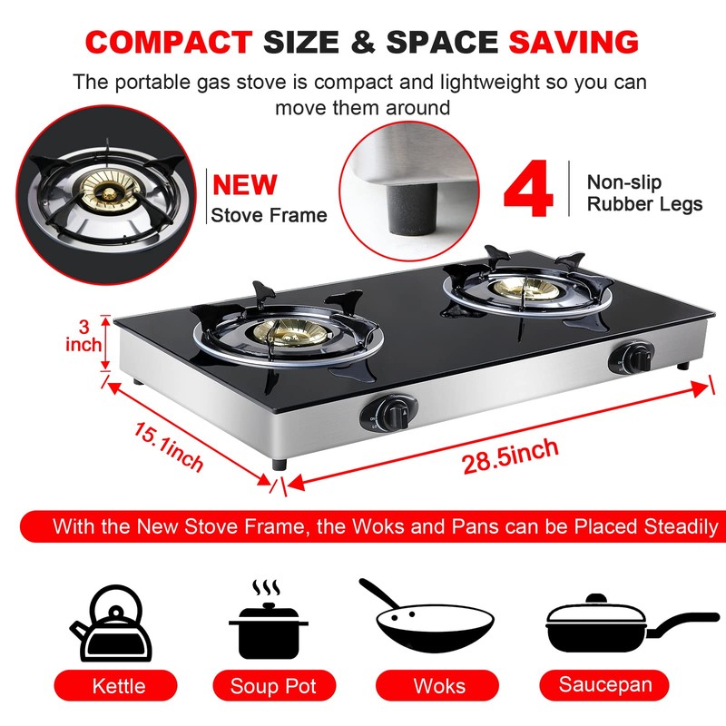 forimo Propane Gas Cooktop 2 Burners Gas Stove portable gas