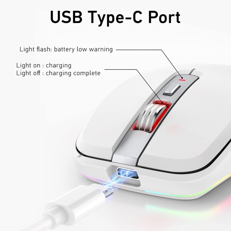 zienstar-Mouse Inalámbrico Recargable con Luz RGB,Modo Dual (2.4G USB+Bluetooth 5.1),Ajuste