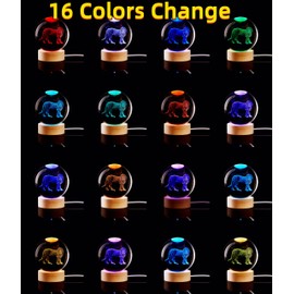 3D Crystal Ball Lamp with Lifelike LED Lion, 16 Color Changing Light, Dimmable Remote Control