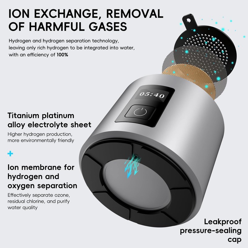 PUREPEBRIX Hydrogen Water Bottle Generator - Up to 6400 PPB,